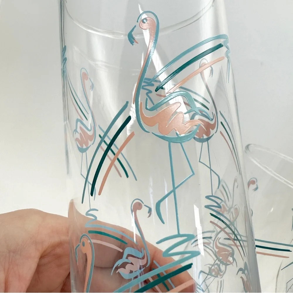 Vintage MCM 1960s Panache Flamingo Tumbler Highball Bar Glasses Set of 2